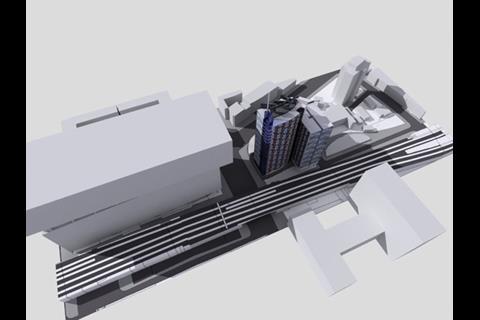 MJP's original proposal for how flats over Southwark Tube station could look - with Palestra to the left